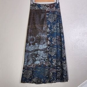 Custo K Barcelona Floral Patchwork Maxi Skirt - Blue and Gray